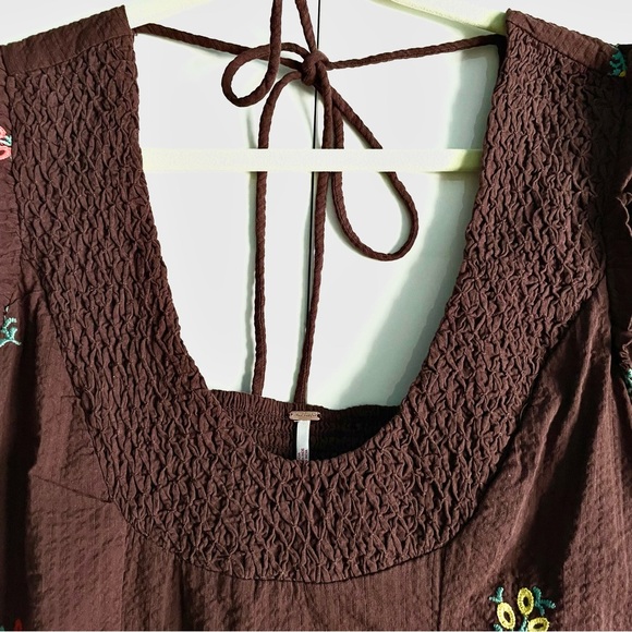 Free People Maisie Floral Embroidered Midi Dress in Brown Combo Size M NWT - Picture 6 of 14